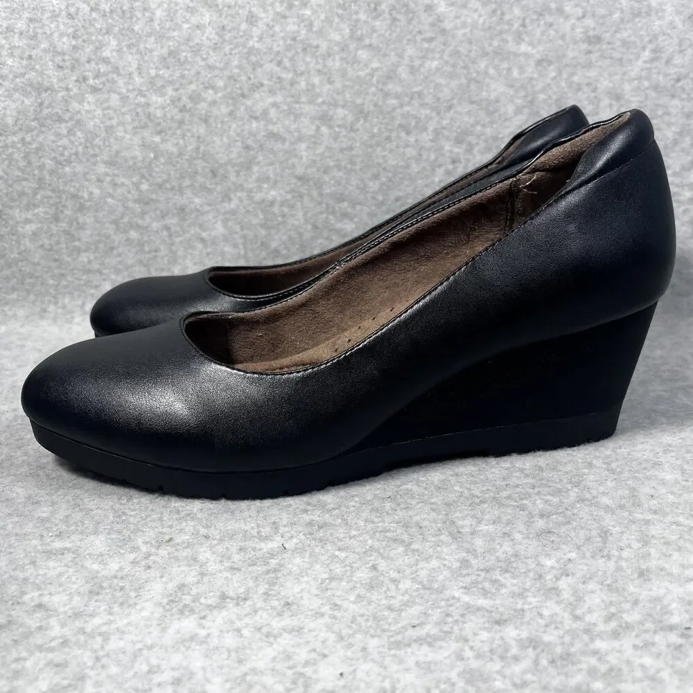 Natural‎ Soul Shoes Womens Size 9.5 Black Wedge Heel All Thru Comfort Slip On